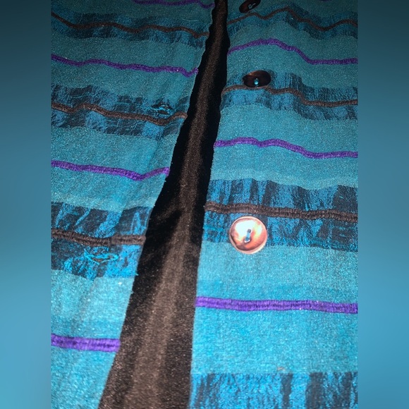 Vintage Coldwater Creek Silk Button Down Teal Hippie Top Jacket Duster M Petite - Picture 5 of 8